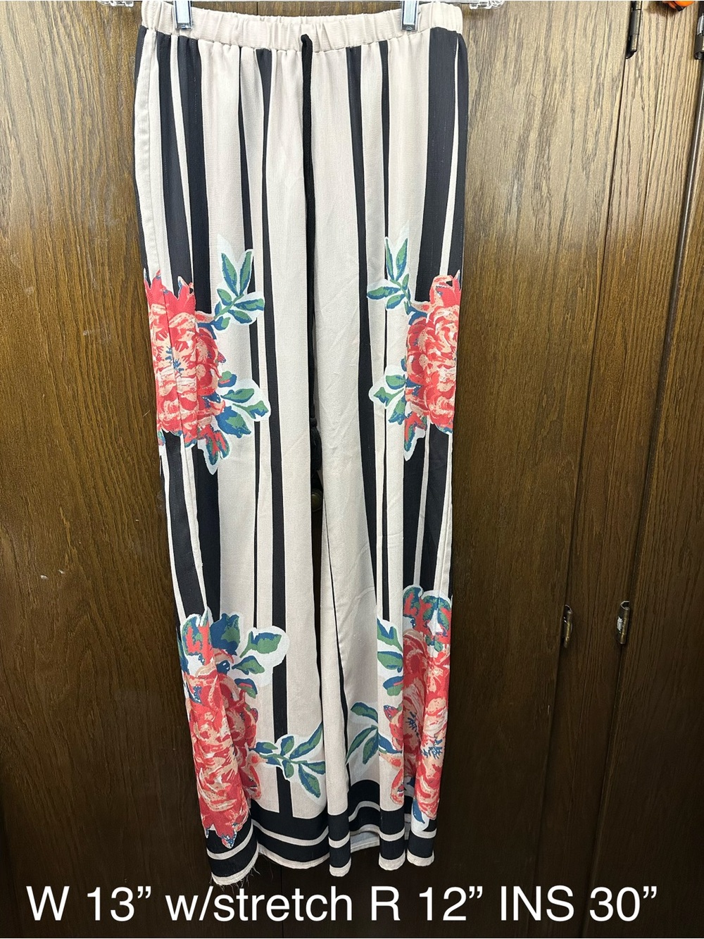 Flying Tomato Black & Coral Floral Stripe Wide-Leg Pants